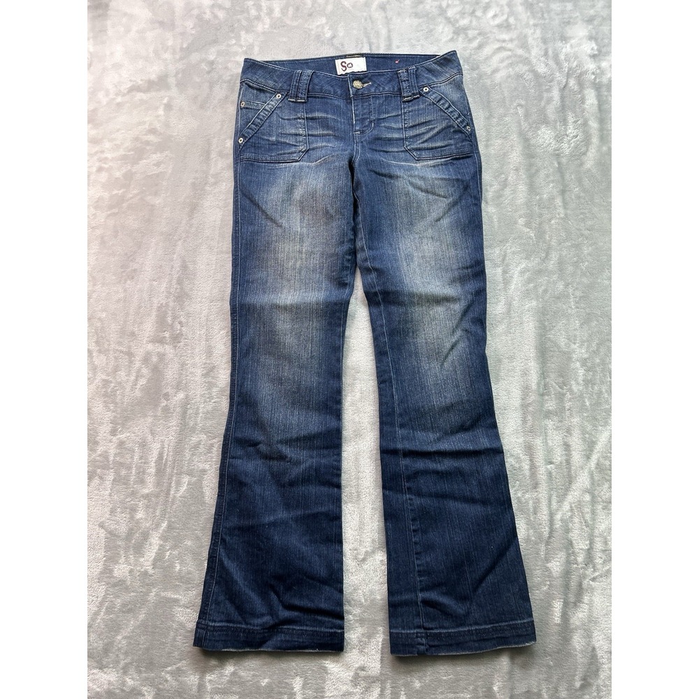 So Jeans Flare Trouser StretchMid Rise Womens Junior Sz 9 Dark Blue Boho Western